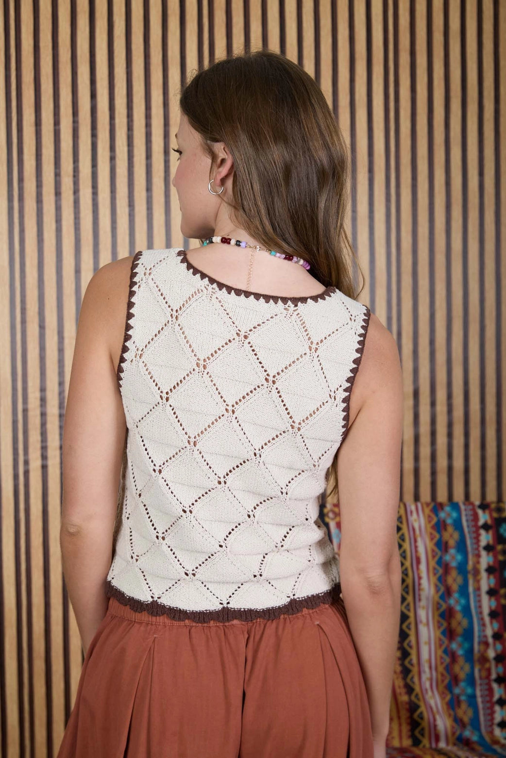 Boheme Cotton-Blend Tie-Front Knit Vest in Natural Color