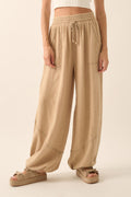 Super Stretchy Waist Cotton Gauze Wide-Leg Pants/ Sand Color