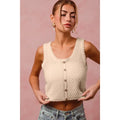 Scalloped Trim Crochet Knit Buttoned Halter Vest Top/ Nutural Color