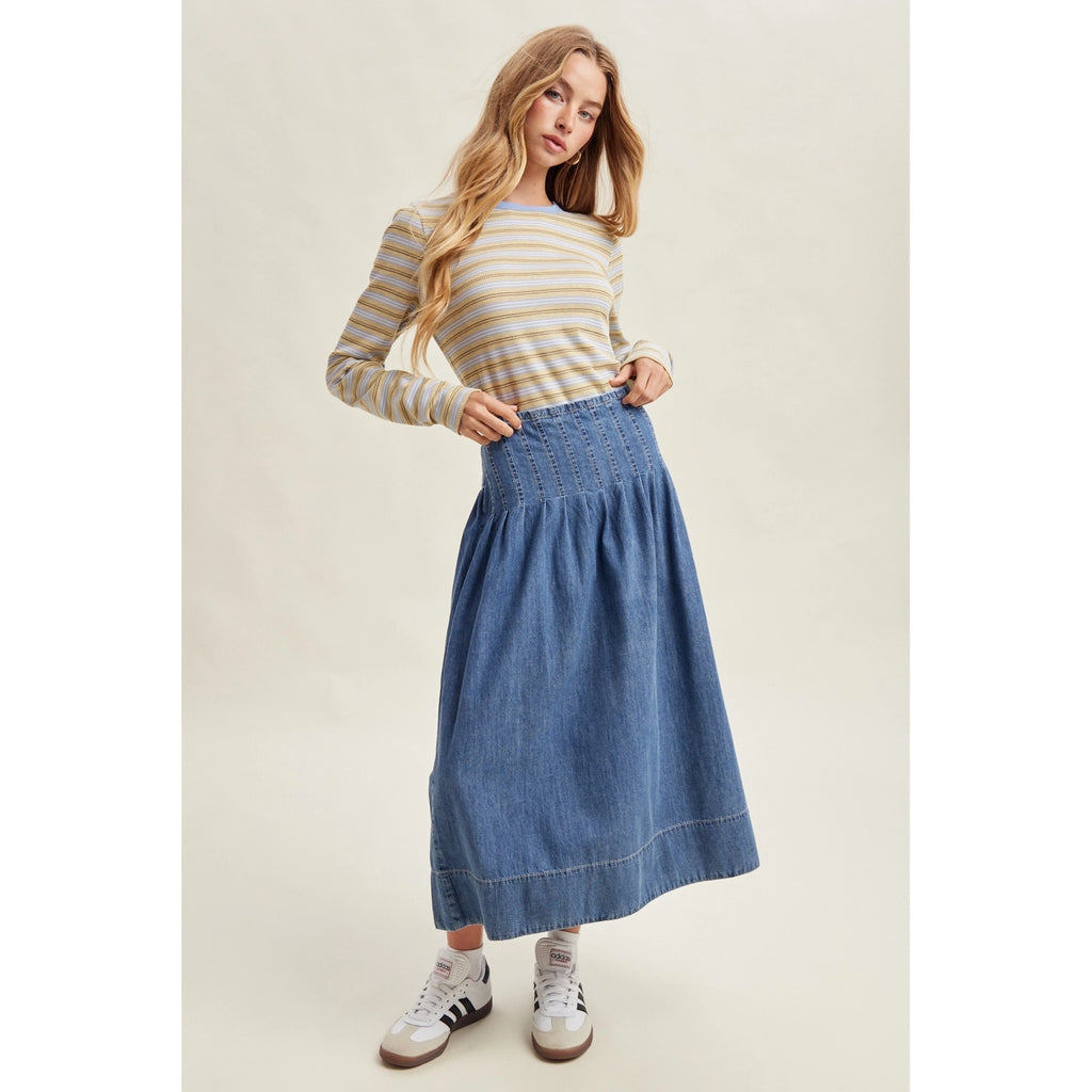 Soft Lightweight Denim Midi Skirt