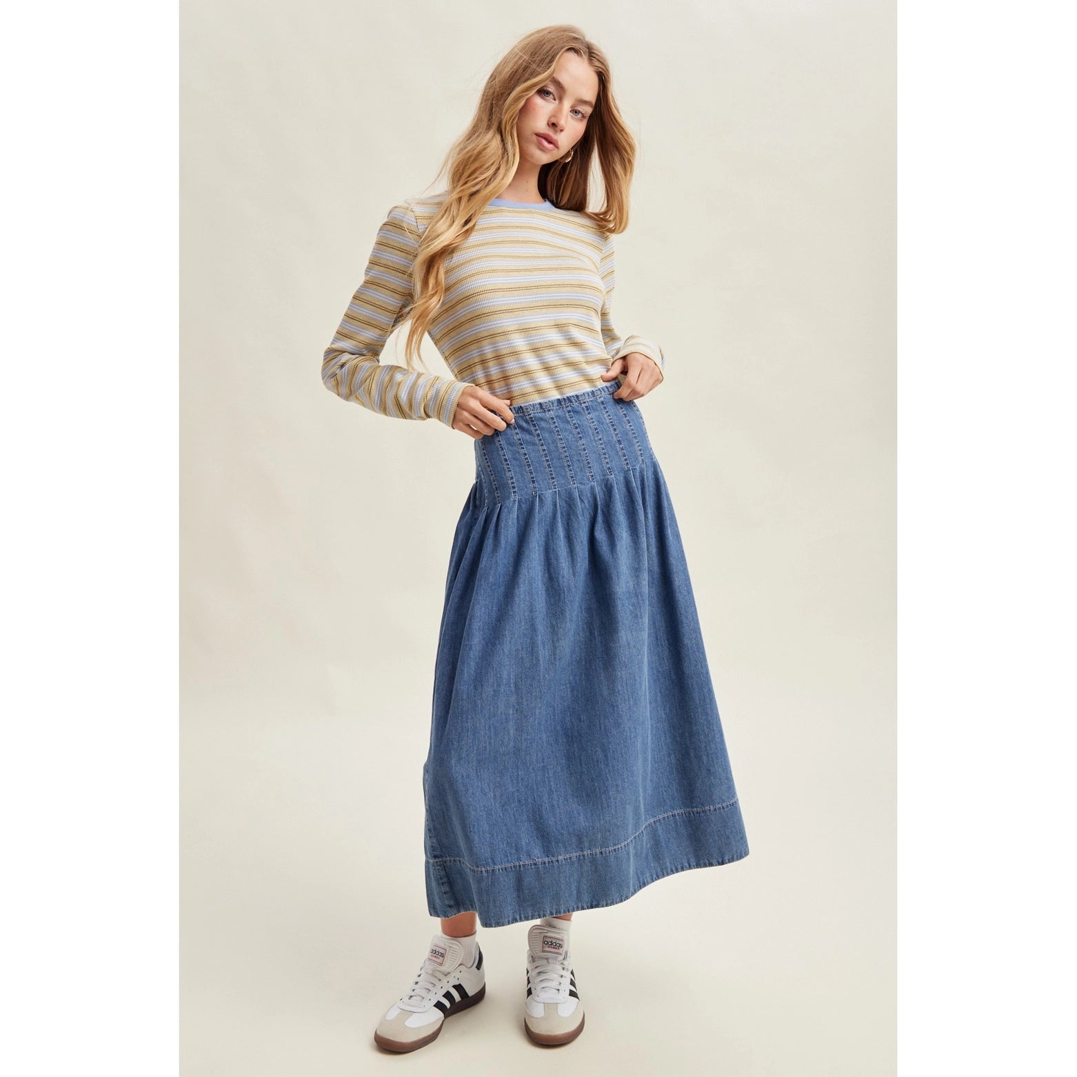 Soft Lightweight Denim Midi Skirt