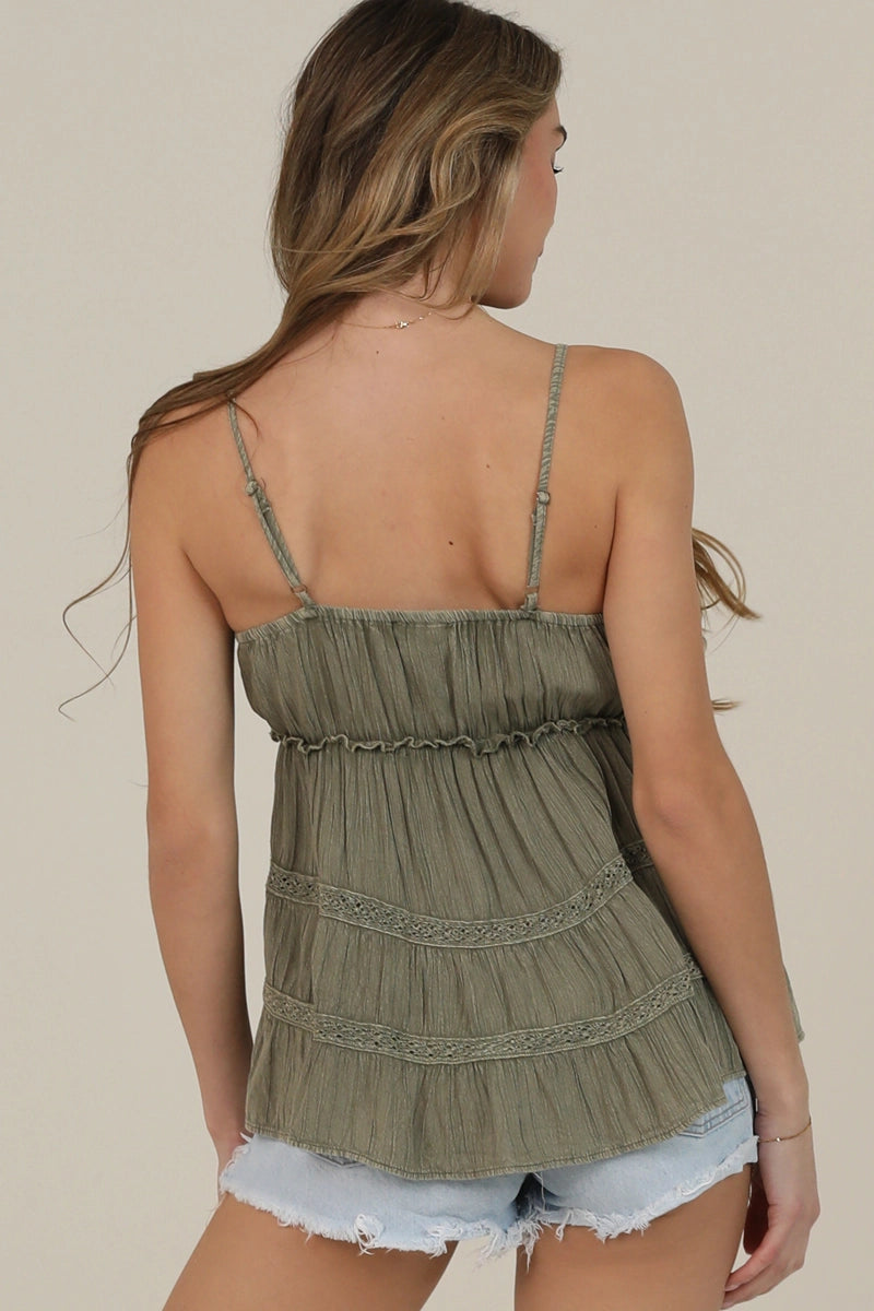 Mineral washed topLace Trim Babydoll Cami Top