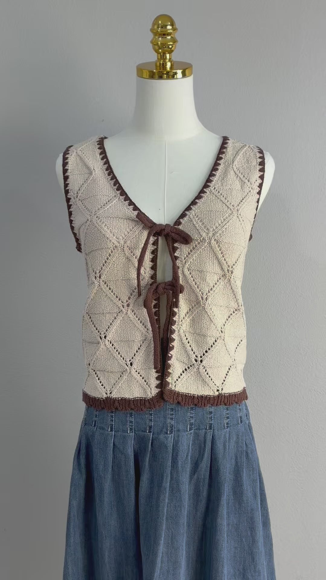 Boheme Cotton-Blend Tie-Front Knit Vest in Natural Color