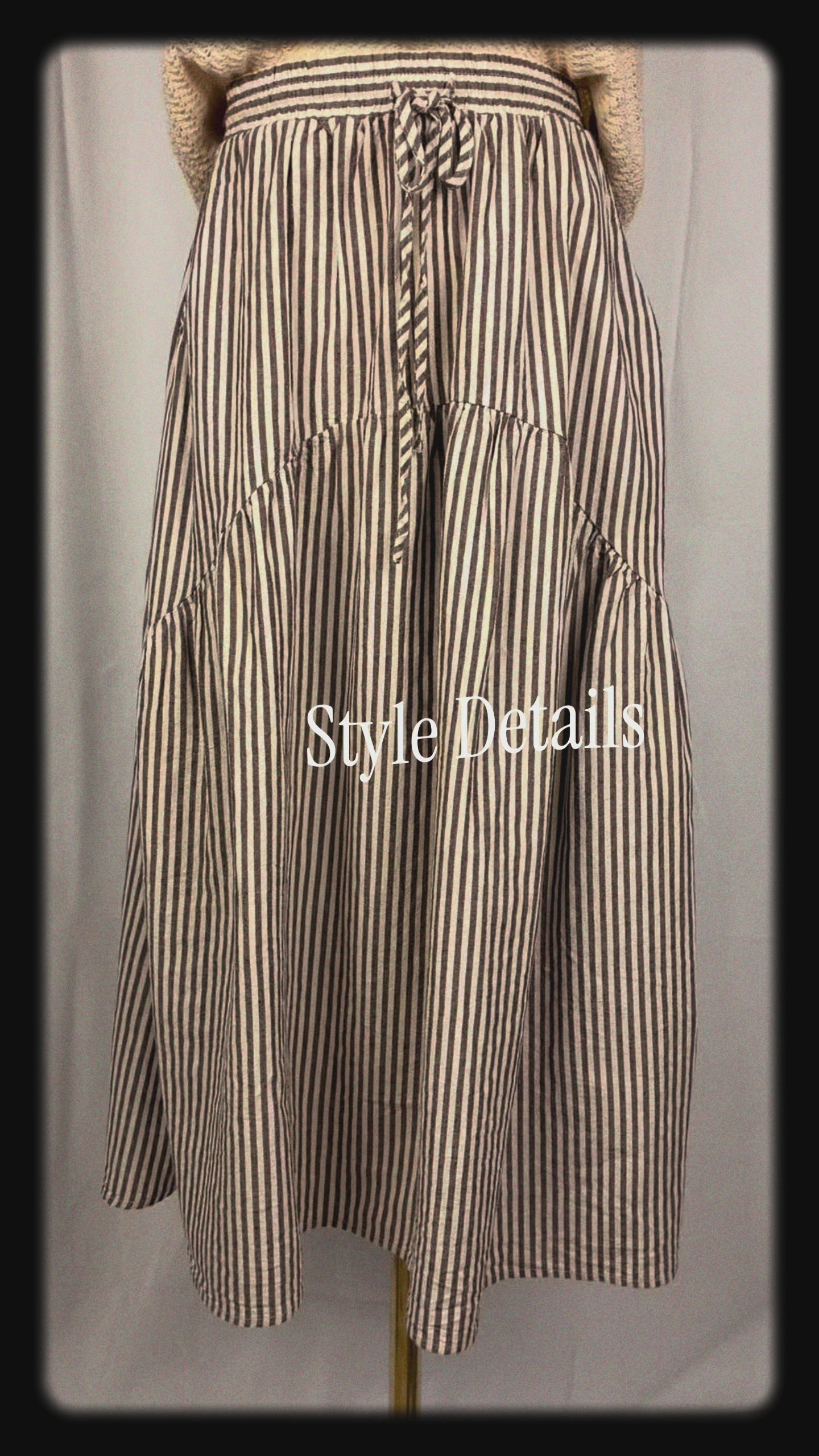 Comfort Elastic-Waist Striped Midi Skirt with Pockets