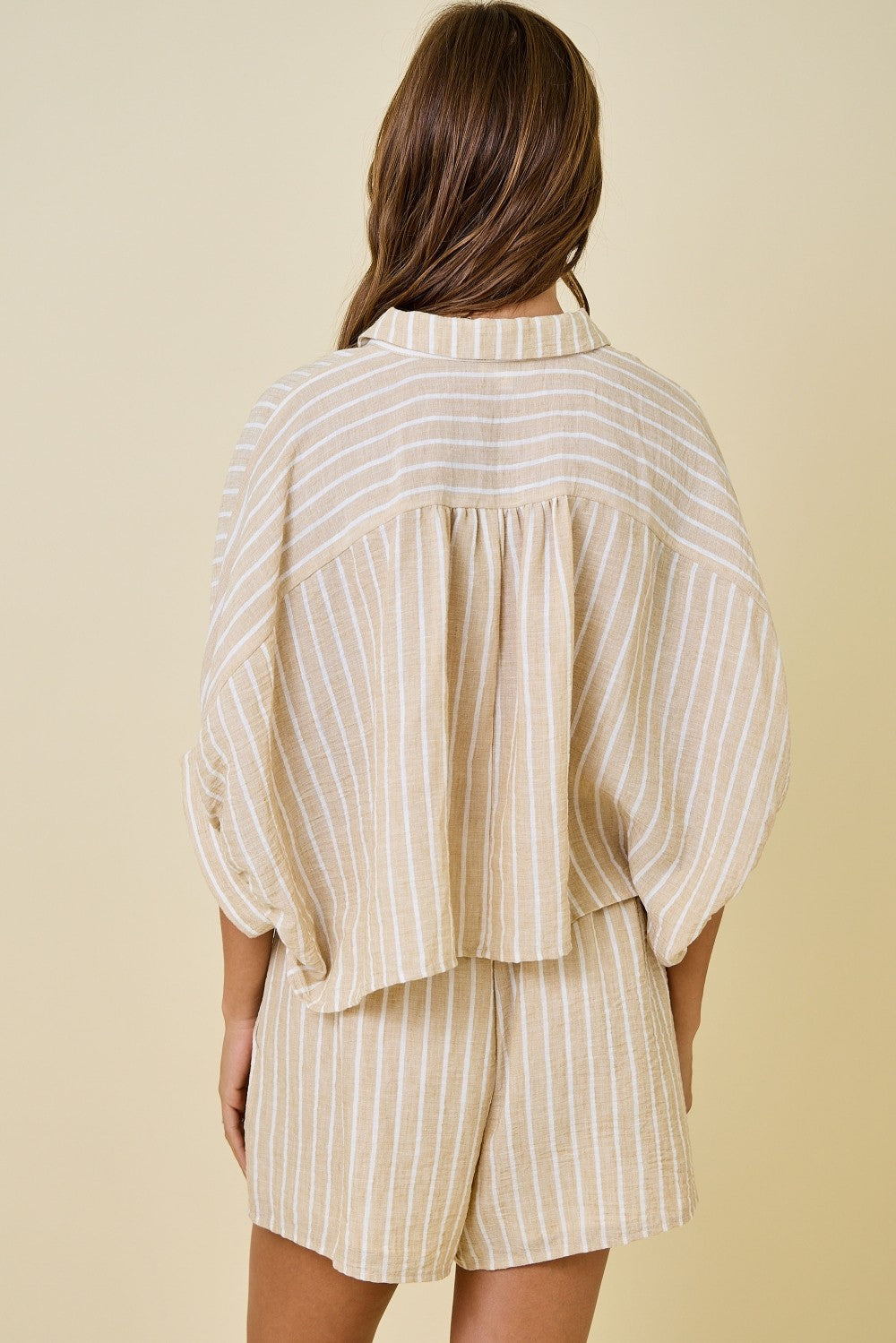 Linen-Look Striped Dolman Sleeve Shirt and Shorts Set