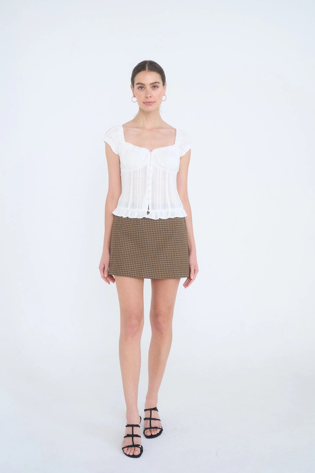 Cottagecore Smocked-Back Ruffle Milkmaid Top in White